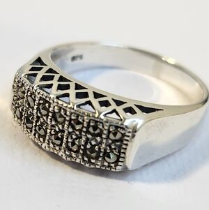 VTG Open Lattice Deco Inspired 925 Marcasite Pyrite Ring Sz 7
